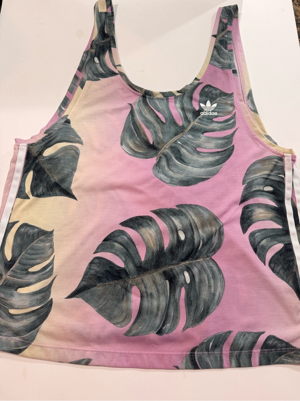 adidas Pink Cream Tropical Leaf Crop Tank